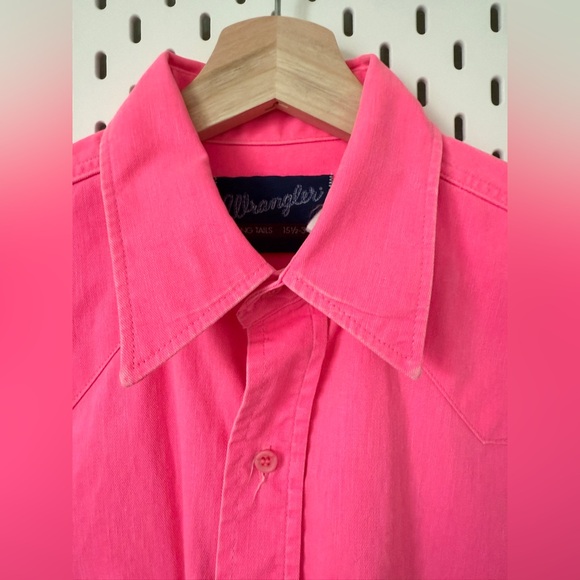 Vintage Wrangler Brushpopper Neon Pink Button Down Shirt - Picture 4 of 6